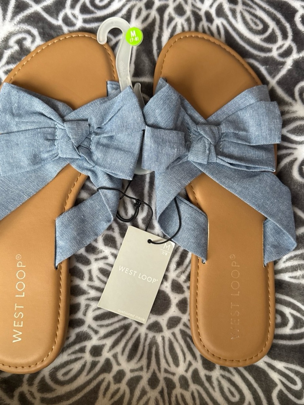 west loop Light Blue Bow Slide Sandals